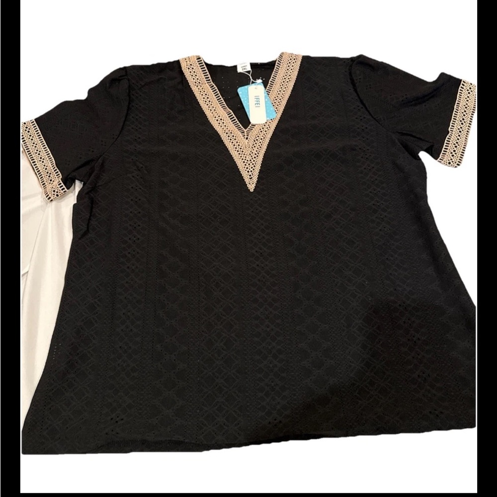 Iffei Elegant short sleeve shirt women’s 2xl black and‎ tan